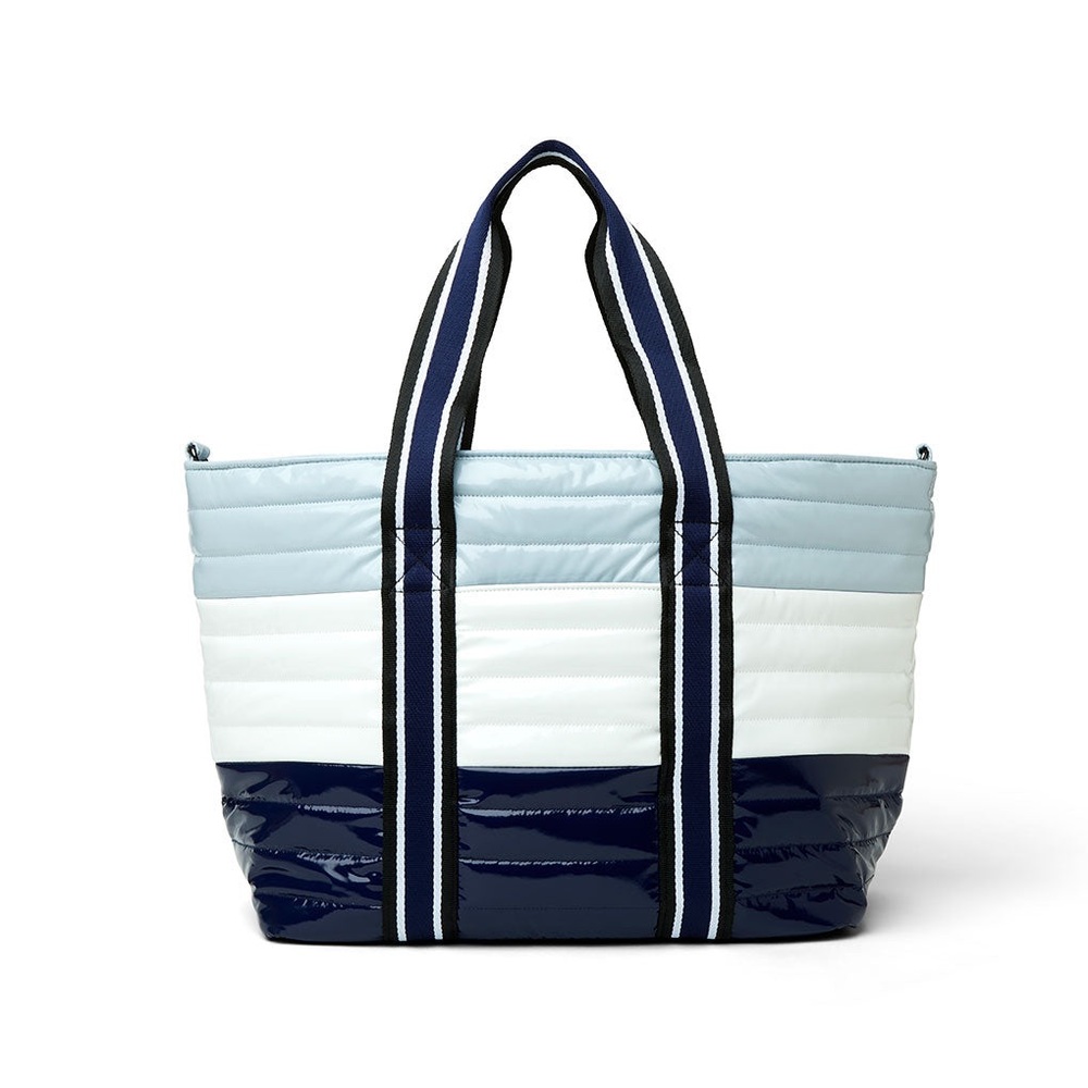 Think Rolyn navy color block wingman tote with guitar crossbody strap EUC